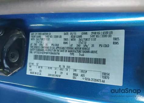 2015 Ford F-150 Xl из США, поврежденный, VIN 1FTEX1EP5FFB65576